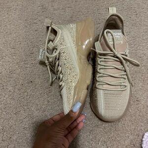 Steve Madden Beige Crystal-Embellished Women's Sneakers